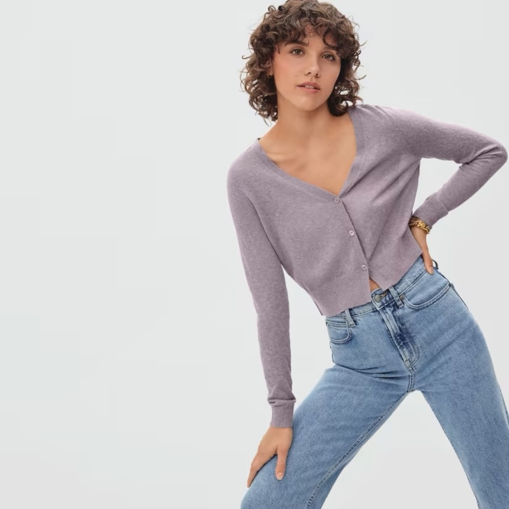 Everlane The Featherweight Alpaca Cardigan Sweater Dusty Purple size XS NWT